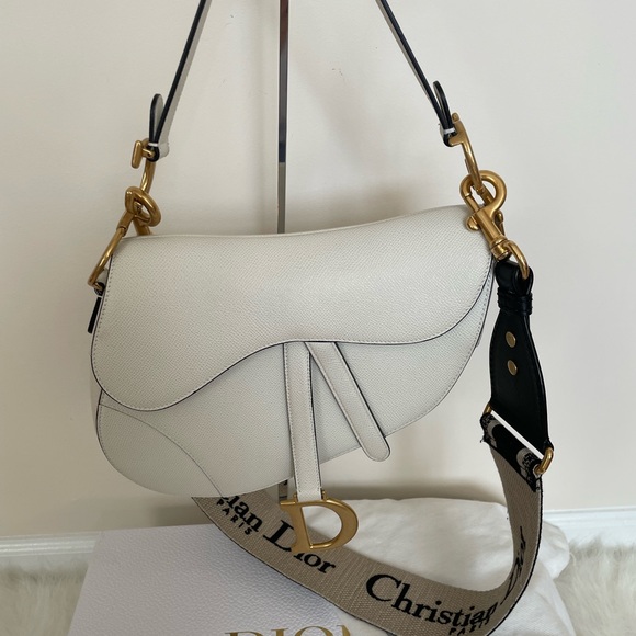 Dior medium saddle bag latte grained calfskin - Picture 4 of 12